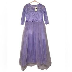 NWT Purple Flower Gurl Dress‎ Size L Lace Tulle Maxi Junior Bridesmaid Wedding